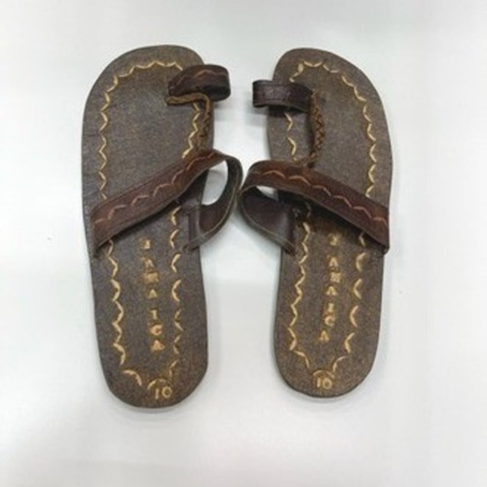 Handmade Jamaica Leather Toe Loop Sandals Mens 10 Dark‎ Brown Braided Slides